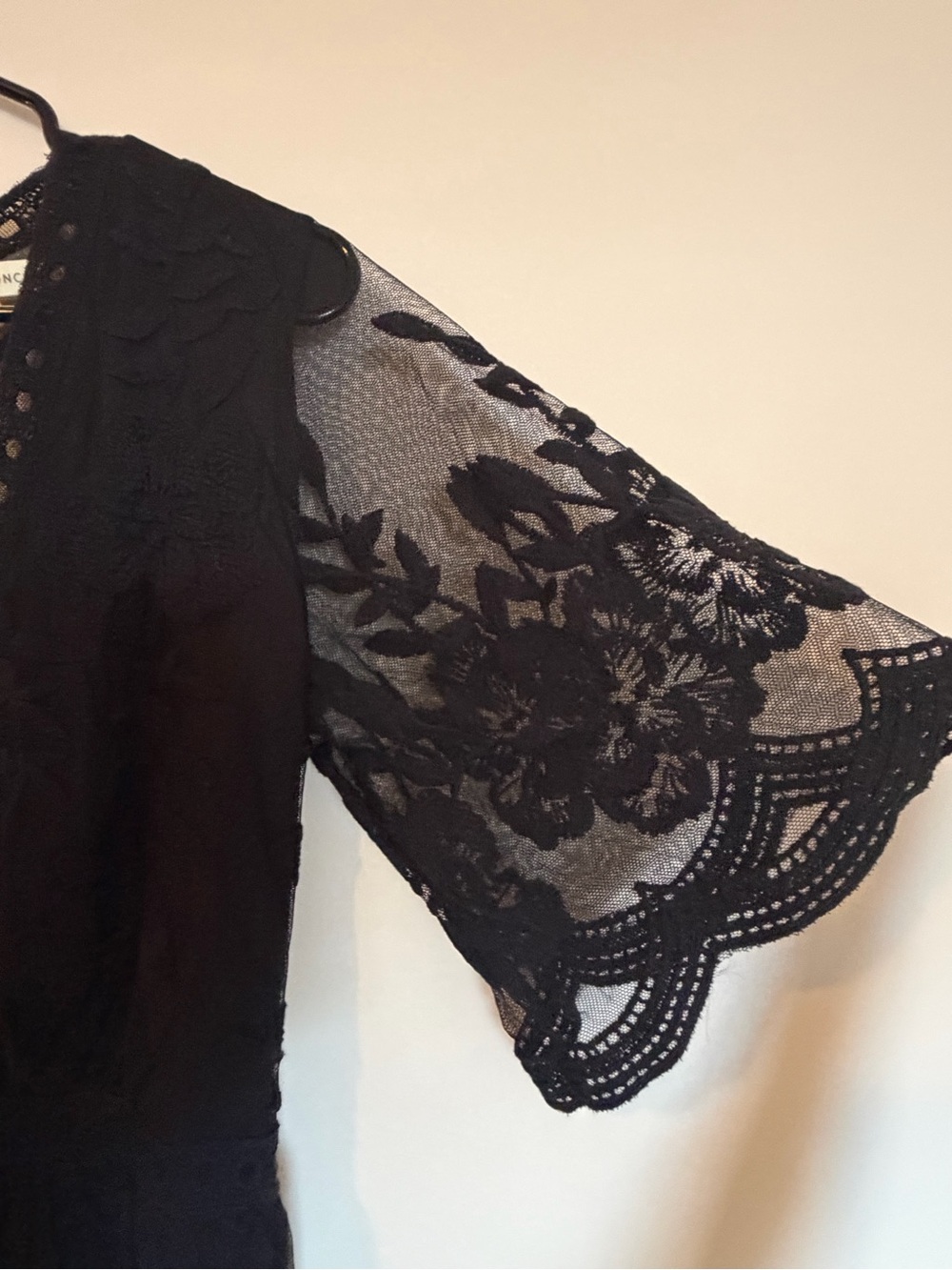 Honey Punch Black Lace Mini Dress with Scalloped Flutter Sleeves